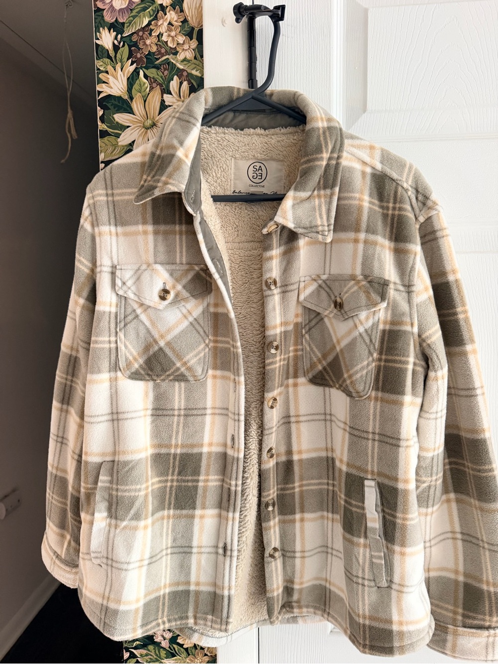 Sage Collective Sherpa-Lined Plaid Flannel Shacket